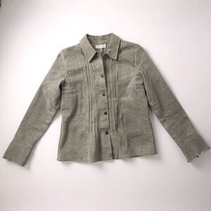 VTG Margaret Godfrey Suede Jacket Sage Green Size 12 Pin Tucks Bell Sleeves Y2K